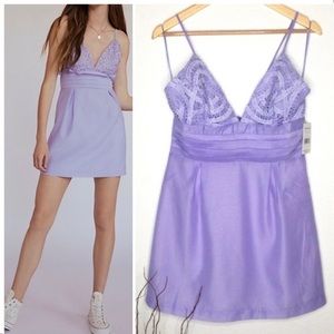 NWT FREE PEOPLE We Go Together Mini Dress Lilac Zeffer Size 10